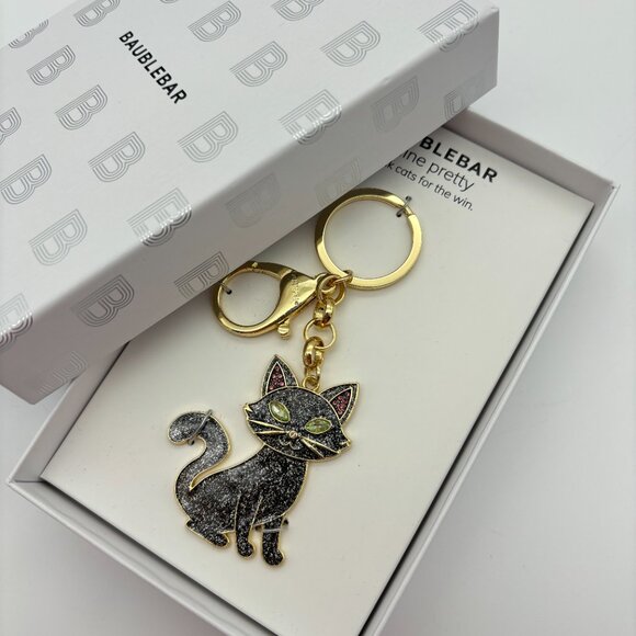 BaubleBar Feline Pretty Halloween Black Cat Purse Bag Charm & Keychain NEW - Picture 1 of 4